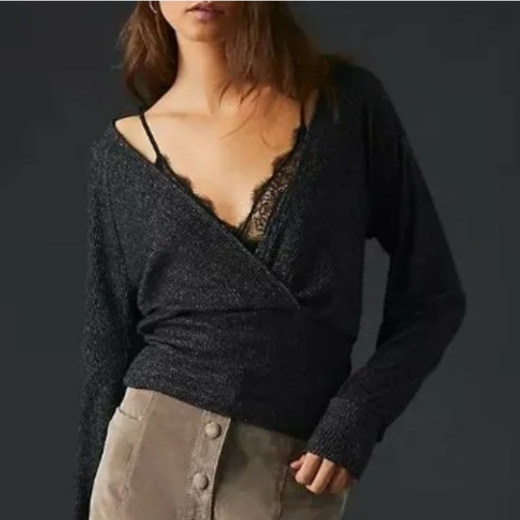Anthropologie Brushed Ribbed Surplice Wrap Sweater - Picture 3 of 14
